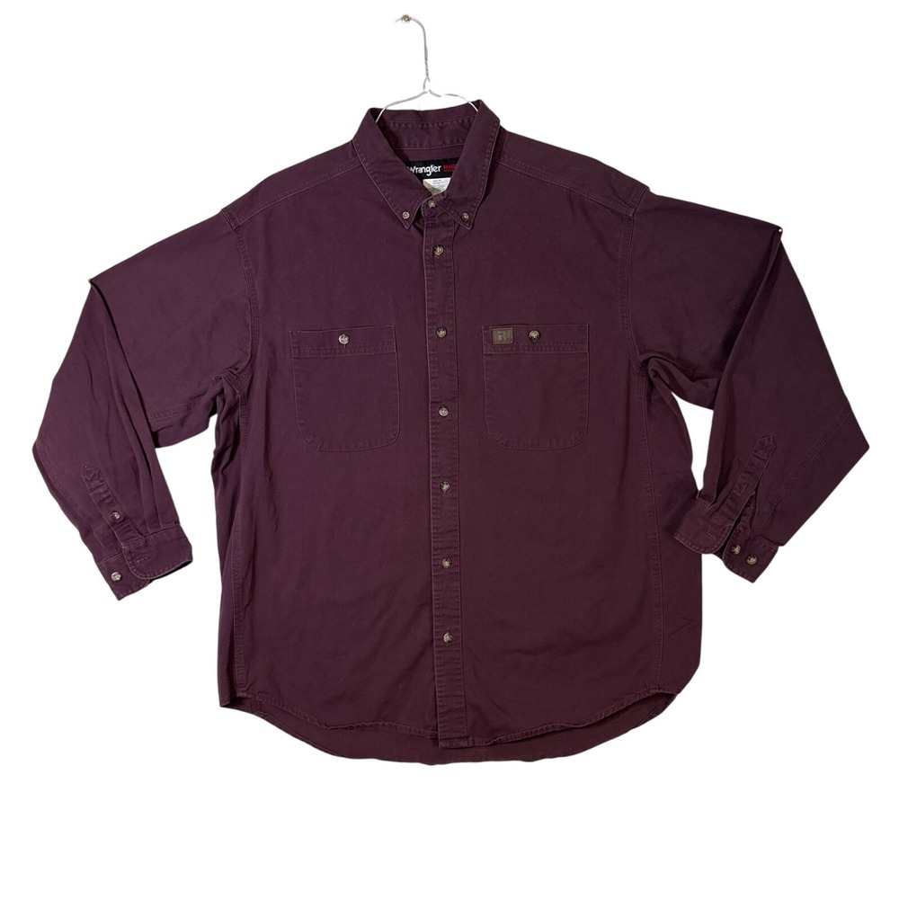 Wrangler Riggs Workwear Mens XXL Burgundy Cotton Twill Button Down Shirt 3W501BG